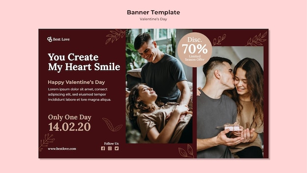 Free PSD banner template for valentine's day with  romantic couple