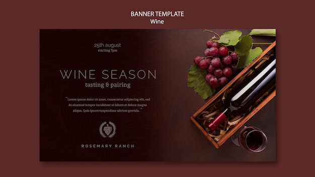 Free PSD banner template for wine tasting with grapes