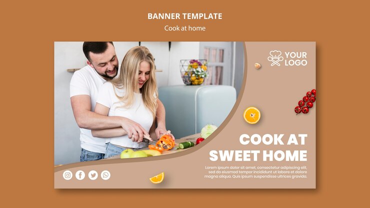 मुफ़्त PSD banner template with cooking theme