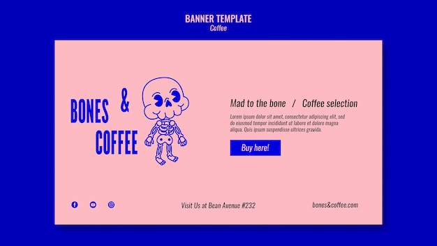 Free PSD banner template with cute skeleton