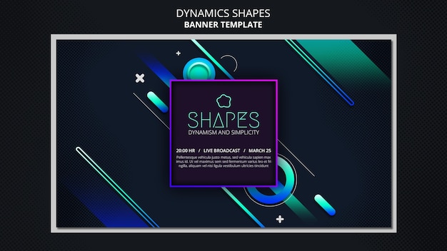 PSD gratuito modello di banner con forme al neon geometriche dinamiche