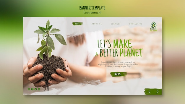 Banner template with hands holding plant in soil