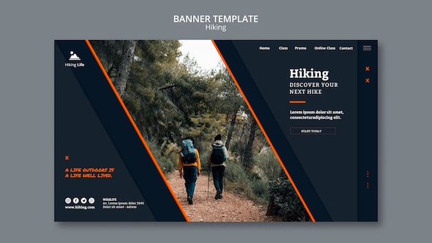 Free PSD banner template with hiking theme