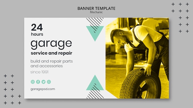 Free PSD banner template with mechanic concept