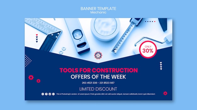 Free PSD banner template with mechanic concept