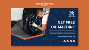 Free PSD banner template with mechanic repairing car