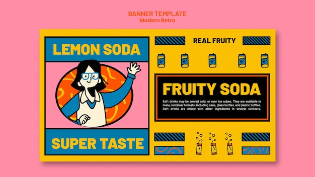 Бесплатный PSD Шаблон баннера с современным винтажным дизайном для безалкогольных напитков