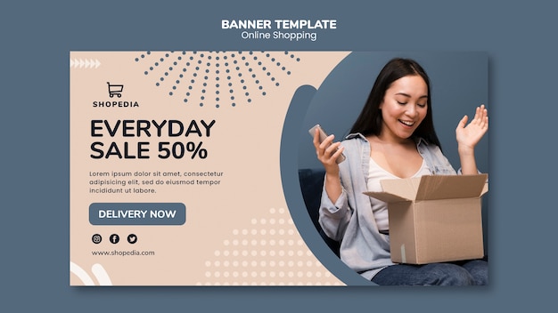 PSD gratuito modello di banner con lo shopping online