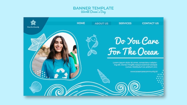 Banner template with world ocean day concept
