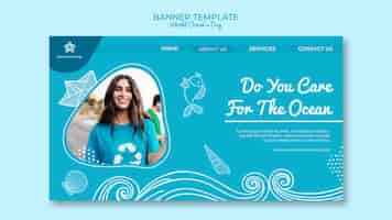 Free PSD banner template with world ocean day concept