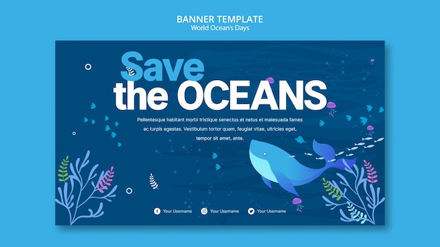 Banner template with world ocean day concept