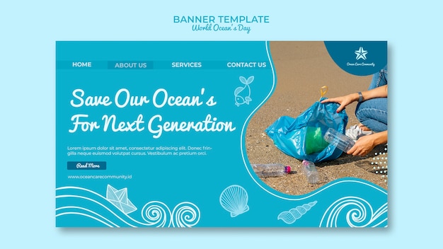 Free PSD banner template with world ocean day design