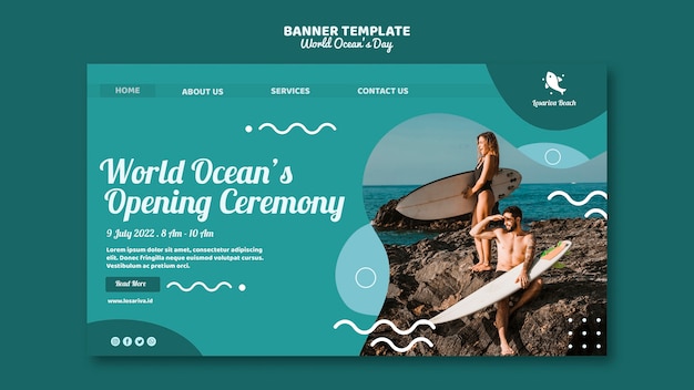 Banner template with world oceans day concept