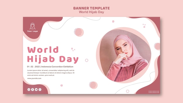 PSD gratuito modello di banner per la celebrazione della giornata mondiale dell'hijab