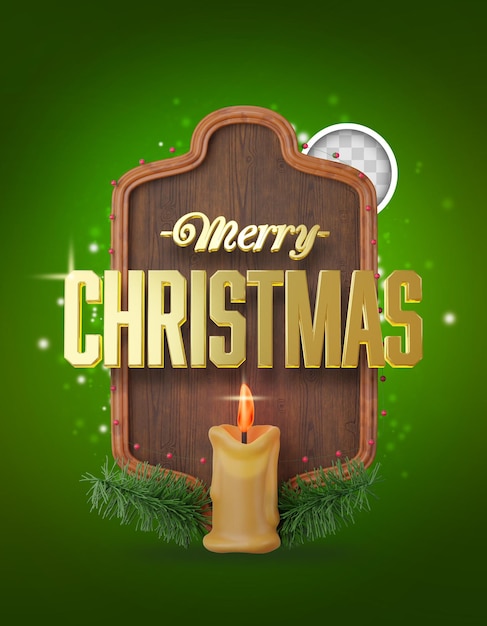 Free PSD banner with candle merry christmas 3d illustration