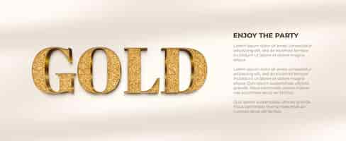 Free PSD banner with gold word gold on a background with shadows