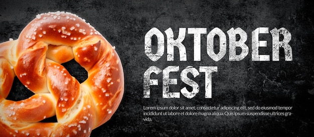 Free PSD banner with oktoberfest grunge chalk text with pretzel on blackboard background