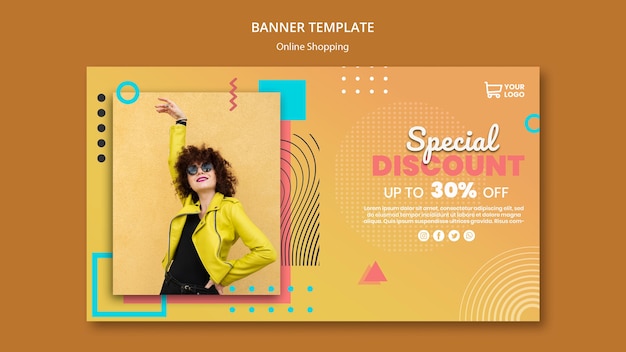 Banner con modello di shopping online