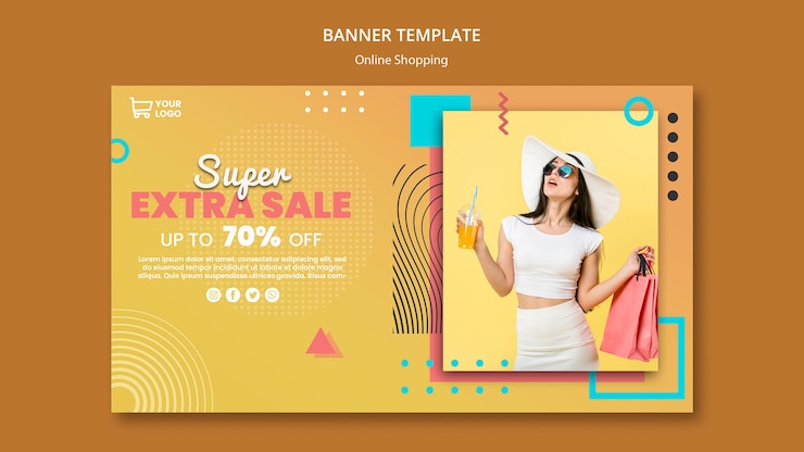 मुफ़्त PSD banner with online shoppings