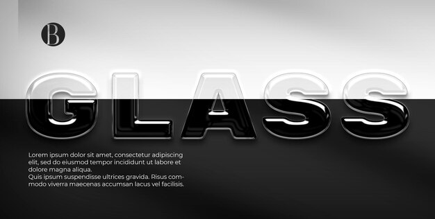 Free PSD banner with transparent glass word on a black and white background