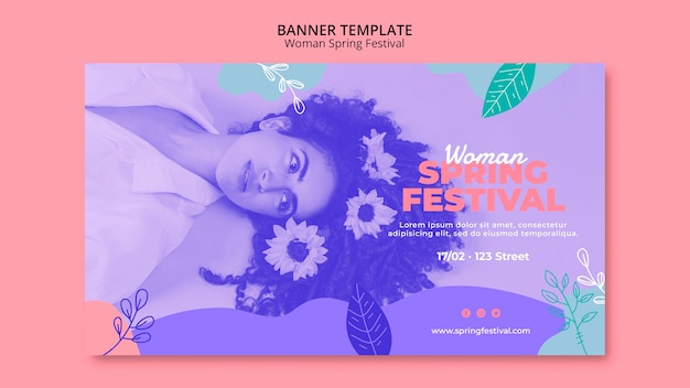 Free PSD banner with woman spring festival concept