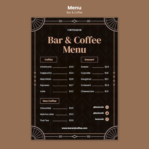 無料PSD バーとコーヒーのメニューテンプレート