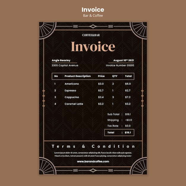Bar and coffee invoice template