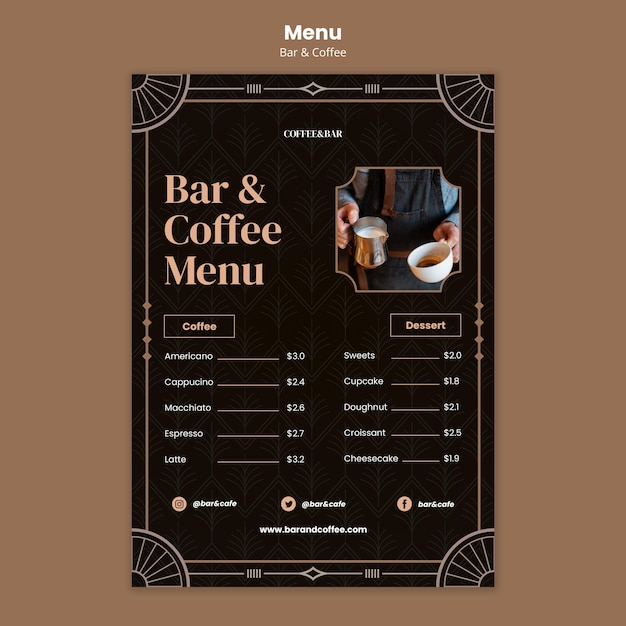 Modello di menu bar e caffè