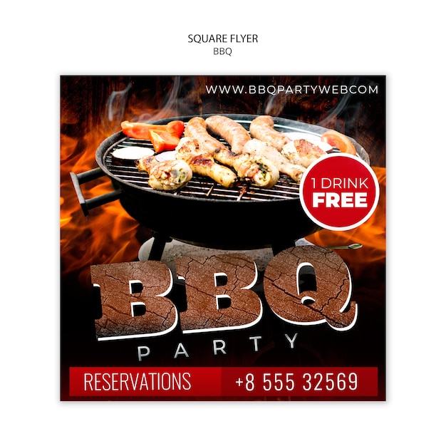 Barbecue party square flyer template