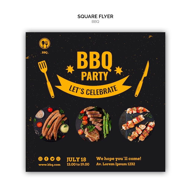 Barbecue party square flyer template