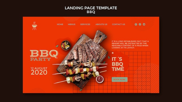 Free PSD barbecue party template landing page