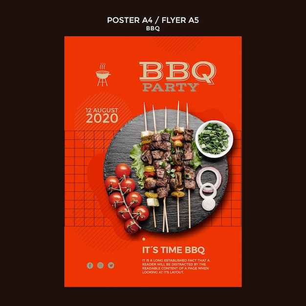 Free PSD barbecue party template poster