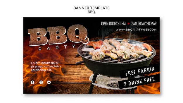 Free PSD barbecue template party banner