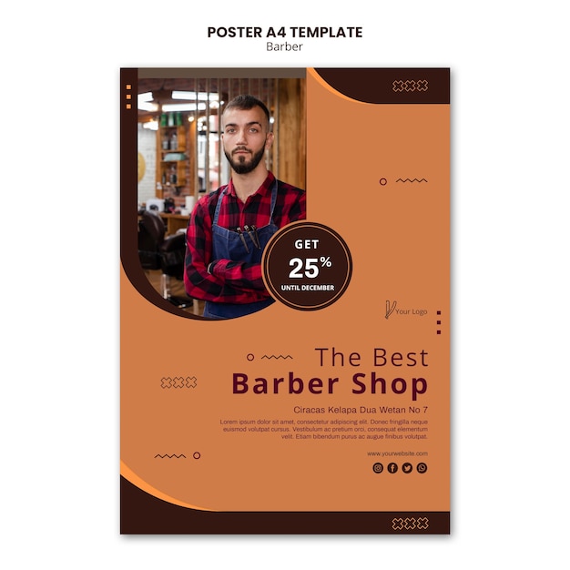 PSD gratuito modello di poster pubblicitario del negozio di barbiere