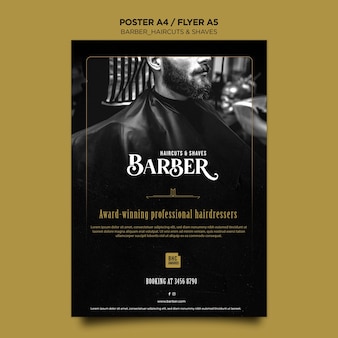 Modello di poster pubblicitario del negozio di barbiere