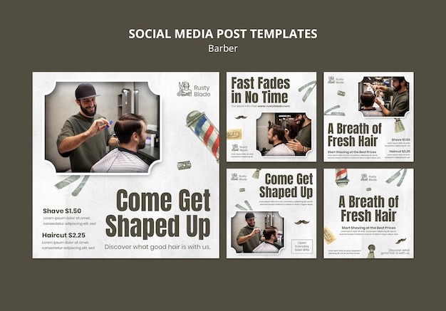 Barber shop instagram posts design template