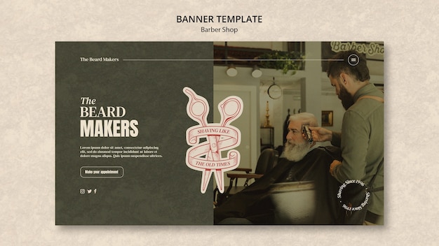 Barbershop horizontal banner template with grainy retro texture