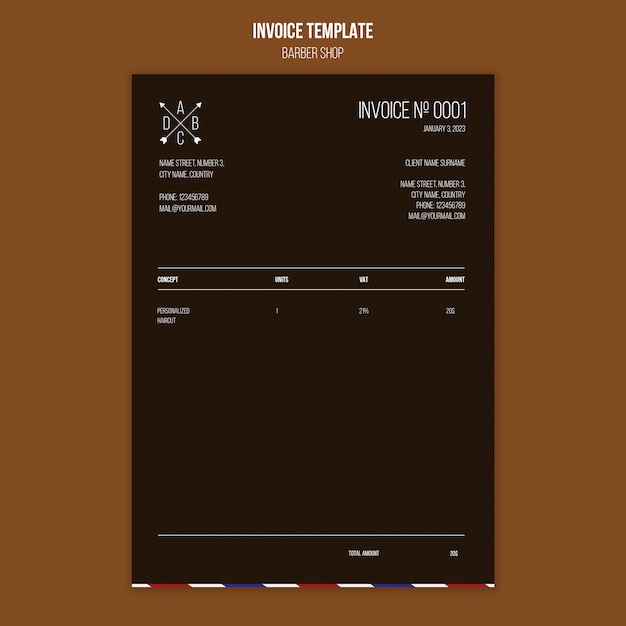 Free PSD barbershop invoice template