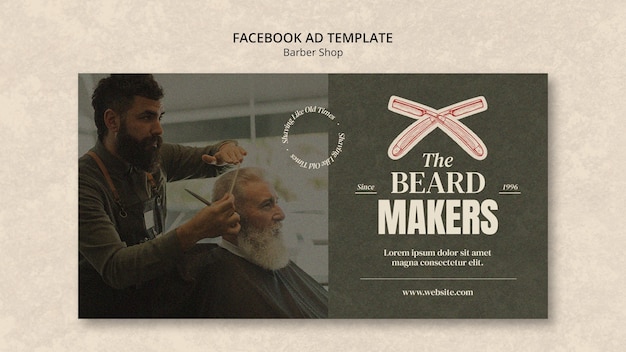 Free PSD barbershop social media promo template with grainy retro texture