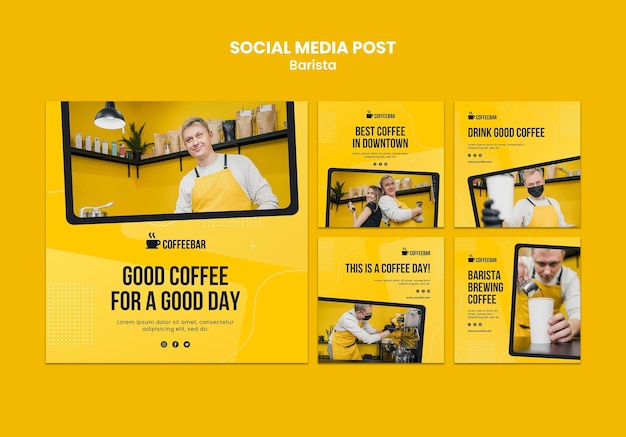 PSD gratuito modello di social media barista