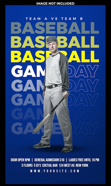 PSD gratuito design del modello di post sui social media del baseball game day