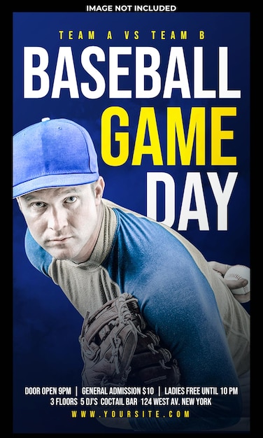 PSD gratuito design del modello di post sui social media del baseball game day