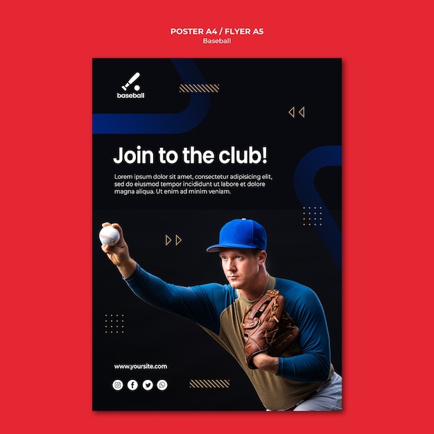 Бесплатный PSD Шаблон бейсбольного плаката