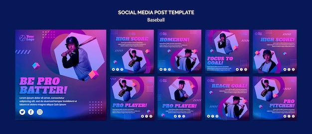 Modello di post social media allenamento di baseball