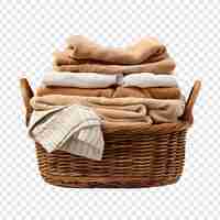 Free PSD basket of clean towels on a wooden table isolated on transparent background