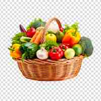 Free PSD basket full of groceries and vegetables isolated on transparent background