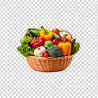 Free PSD basket full of groceries and vegetables isolated on transparent background