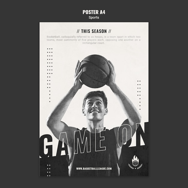 Бесплатный PSD Шаблон рекламного плаката для баскетбола
