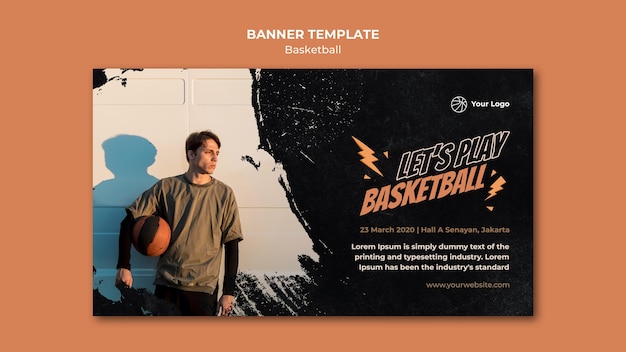 PSD gratuito modello di banner orizzontale di pallacanestro