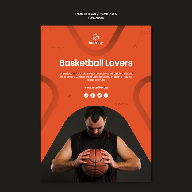 PSD gratuito design del poster per gli amanti del basket